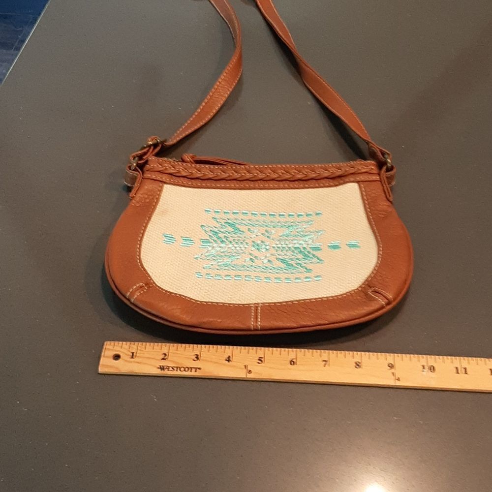 Brown Cream and Turquoise Purse with Adjustable Strap - Picture 7 of 8